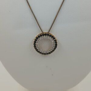 14K Gold Eternity Necklace with Black and Clear Diamonds.